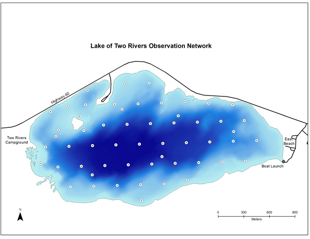 Lake of Two Rivers acoustic receiver locations