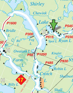 Map of Ryan Lake in Algonquin Park