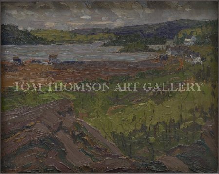 “Canoe Lake, Mowat Lodge”, by Tom Thomson, Summer 1914. Oil on plywood. Tom Thomson Art Gallery, 1988.011.122, Gift from an anonymous donor through the Ontario Heritage Trust, an agency of the Government of Ontario, 1988. 