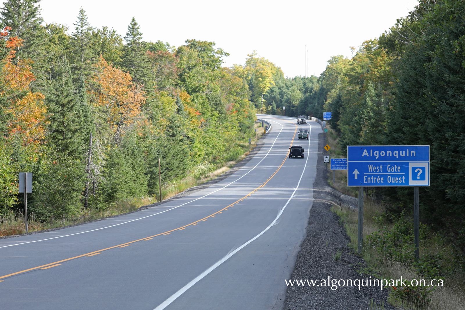 Highway 60 approaching the West Gate in Algonquin Park on September 12, 2022