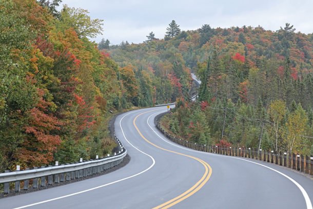 Fall colour approaching the West Gate of Algonquin Park on September 27, 2022