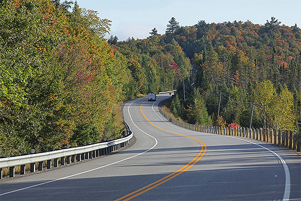 Approaching the West Gate of Algonquin Park on September 15, 2025 (click to enlarge). 