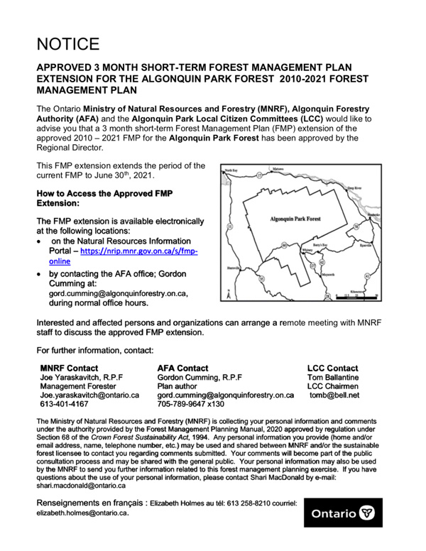 Algonquin Park Forest 2021-2031 Forest Management Plan