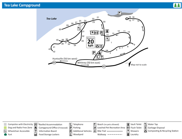 Tea Lake Campground Map, Algonquin Park