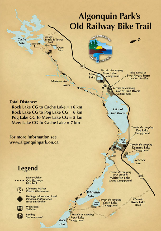 Old Railway Bike Trail Map in Algonquin Park
