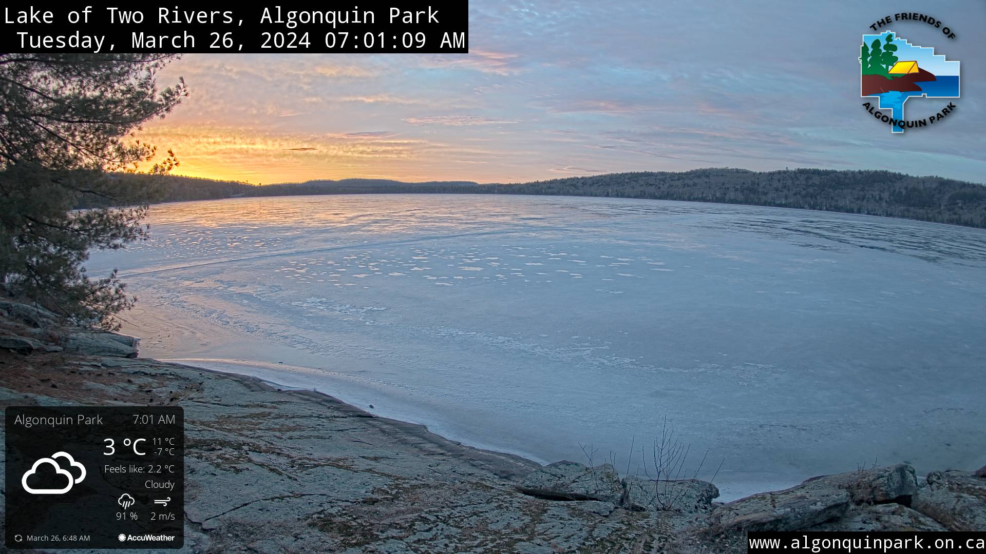 Image: Lake of Two Rivers in Algonquin Park on March 26, 2024 (click to enlarge)